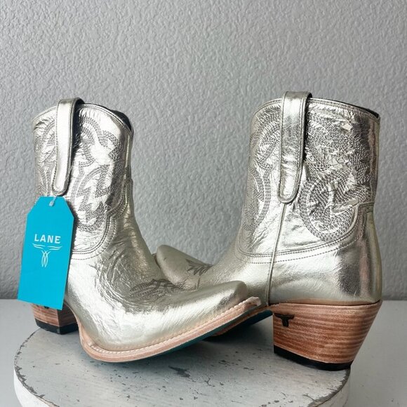 Lane SMOKESHOW Cowboy Bootie Womens 11 Gold Western Cowgirl Short Ankle Boots - Picture 1 of 11